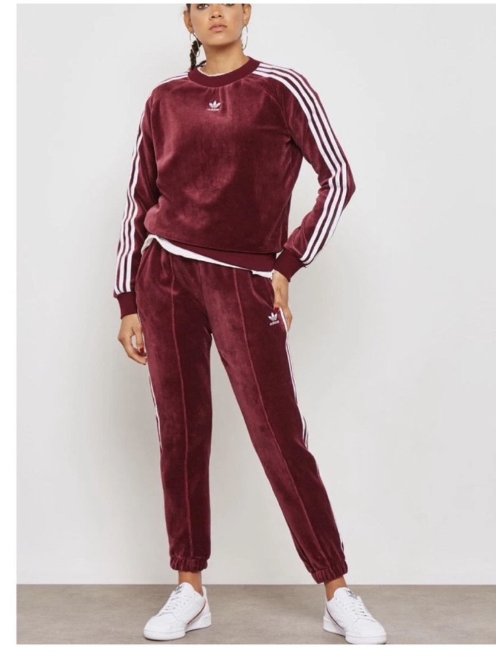 adidas velour matching jogger suit- Burgundy with White Stripes SEE SIZING